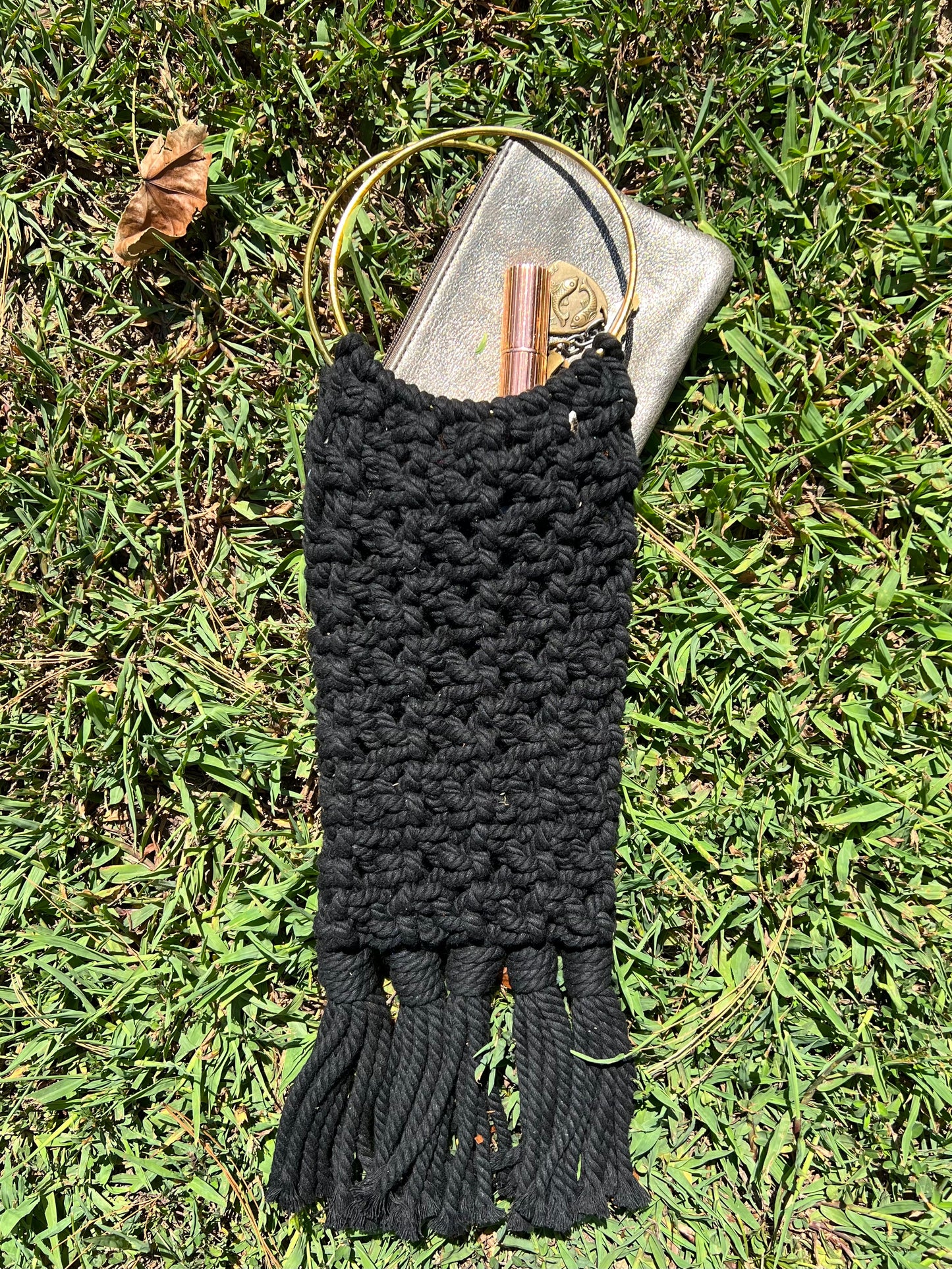 black macrame handbag